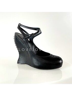 Runway | Bottega Veneta 2010 Corset Wedge Heels Black Leather Curved Platform 39